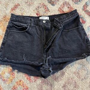 Abercrombie & Fitch Black Distressed Denim Cutoff High Rise Mom Shorts